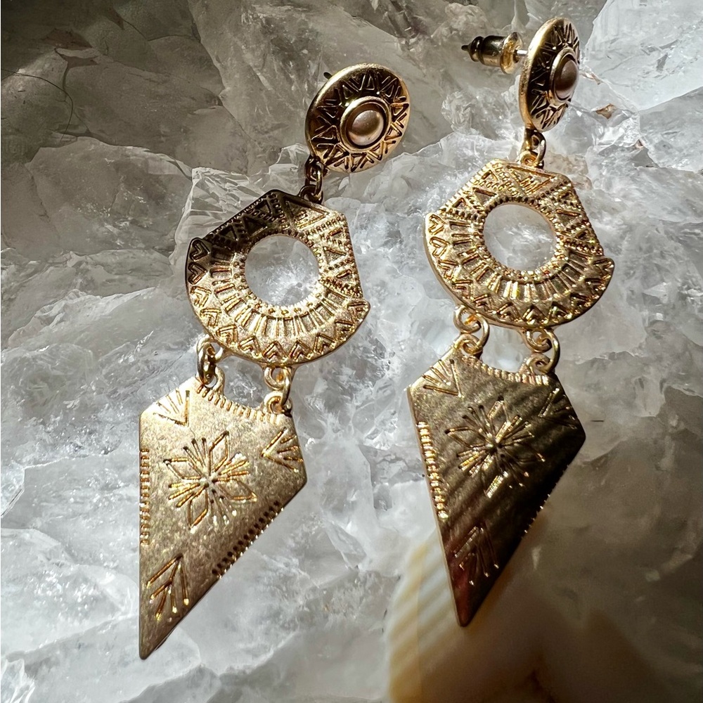 Gold Boho Engraved Mixed Metal Earrings